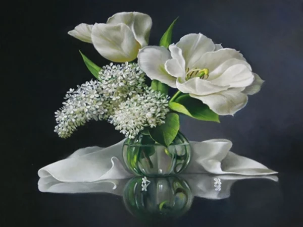 Алмазная мозаика 15х20 БЕЛЫЙ БУКЕТ (16 цветов)