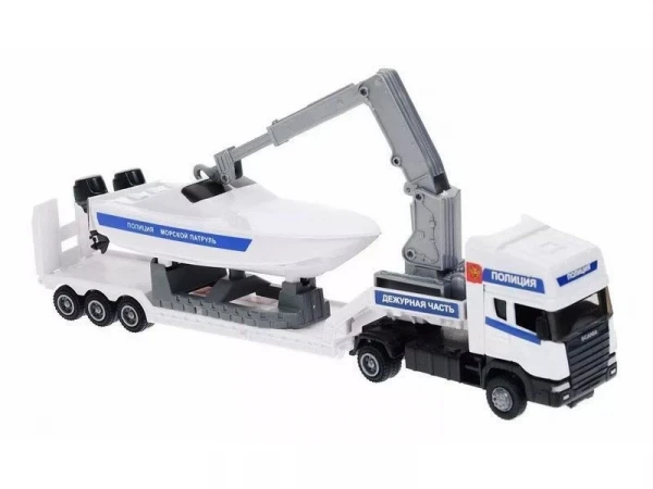 Машина Autotime "SCANIA" полиция, с катером 1:48