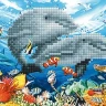 Алмазная мозаика 15х20 ДЕЛЬФИНЫ В МОРЕ (7 цветов)