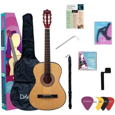 Гитара классическая DAVINCI DC-50A 7/8 натурального цвета в комплекте чехол медиаторы ремень каподастр вертушка струны
