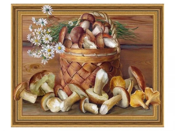 Алмазная мозаика 3D с нанесенной рамкой 40х50 БУЗИН. НАТЮРМОРТ С ГРИБАМИ ( 30 цветов)