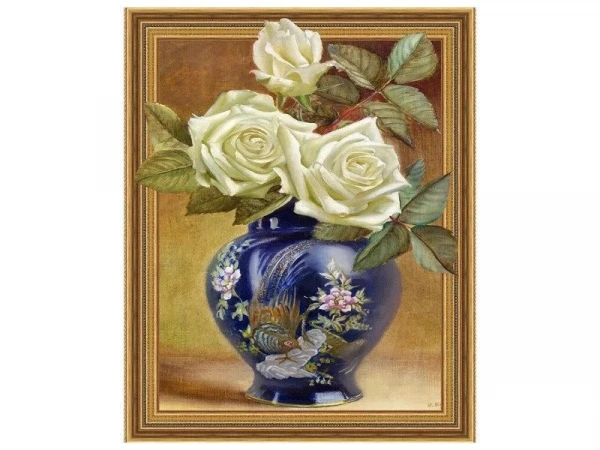 Алмазная мозаика 3D с нанесенной рамкой 40х50 БУЗИН. РОЗЫ В ВОСТОЧНОЙ ВАЗЕ (30 цветов)
