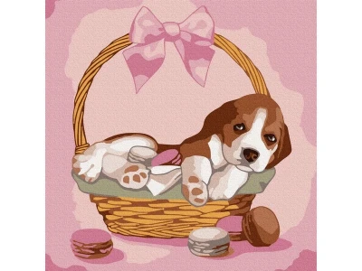 Набор юного художника 20Х20 ЩЕНОК В КОРЗИНКЕ (13 цветов)