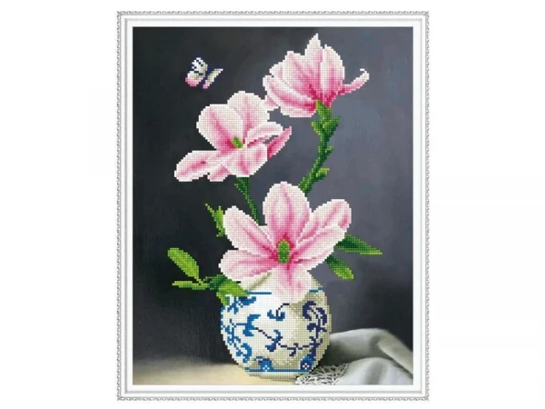 Алмазная мозаика с нанесенной рамкой 40х50 ВЕТКА МАГНОЛИИ (18 цветов)