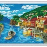Алмазная мозаика с нанесенной рамкой 40х50 ГОРОДОК НА ЗАЛИВЕ (28 цветов)