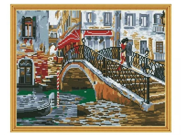 Алмазная мозаика с нанесенной рамкой 40х50 МОСТИК ВЛЮБЛЕННЫХ (16 цветов)