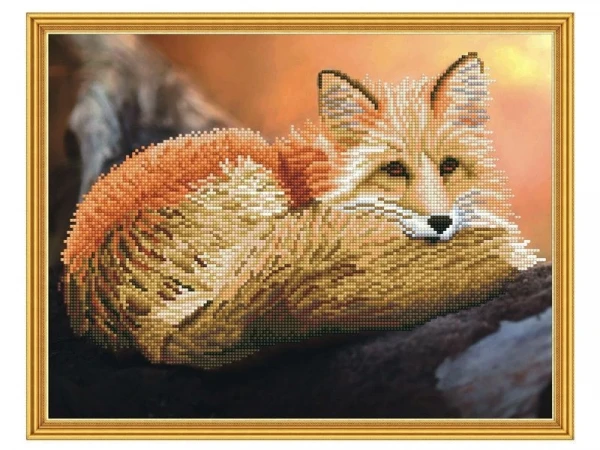 Алмазная мозаика с нанесенной рамкой 40х50 РЫЖИЙ ЛИС (19 цветов)