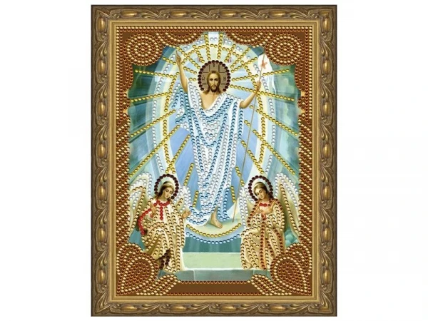 Алмазная 5D мозаика с нанесенной рамкой 20х30 ВОСКРЕСЕНИЕ ХРИСТОВО (7 цветов)